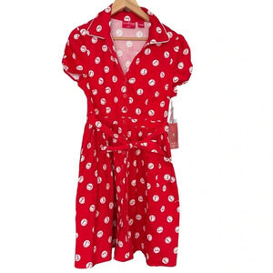 NWT Stitch Shope CocaCola Polka Dot Red White Midi Dress Short Sleeve Size M